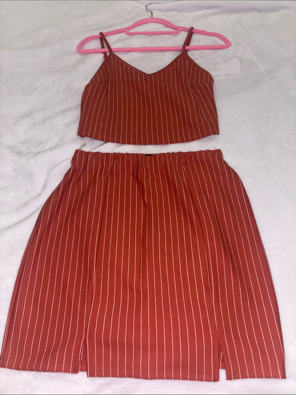 Women's Rust Pinstripe Two-Piece Sleepwear Set